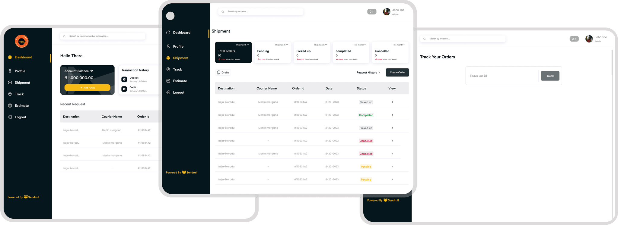 Customer Interface Screenshots
